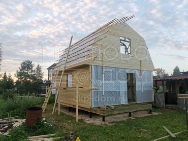 Каркасный дом 6x8 с террасой и мансардой